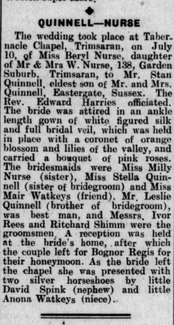 Article from the Llanelly Star, 1945