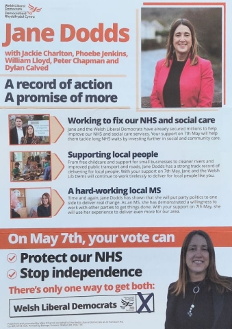 Election communication for Jane Dodds, Welsh Liberal Democrats, 2026 h