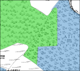map showing a large section of mixed woodland incorrectly
