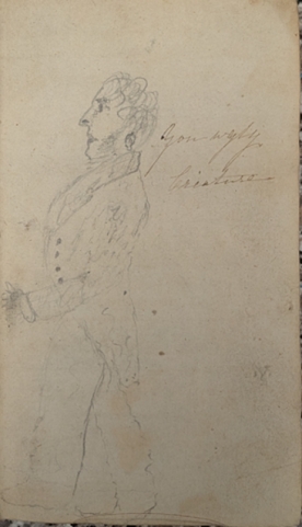 Sketch of a man by Mrs Davies in 'Caniadau Sion: neu Hymnau ysgrythyrol a phrofiadol' (1788) GJW 233 cc