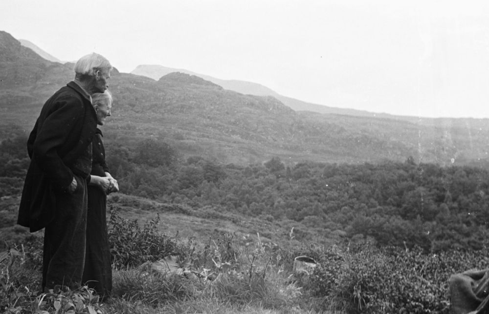 Photograph of Carneddog and his wife, Catrin, before leaving their mountain farm in Snowdonia by Geoff Charles
